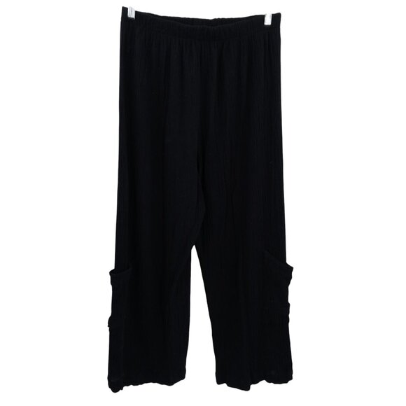 Bryn Walker Black Cotton Gauze Wide Leg Pants Size XL Lagenlook Pockets Pull On - Picture 1 of 13